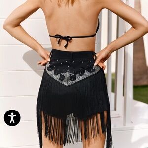 NastyGal Black Premium High Waisted Diamante Embellished Fringe Western Shorts 2